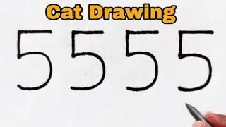 How to Draw a Cat From Number 5555 | Cat Drawing | Easy Cat Drawing For Beginners | Animals Drawing