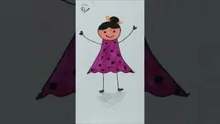 Adorable Girl with Polka Dot Dress 🎀 | Simple Drawing #CuteDrawing #GirlDrawing #Tranding #Viral