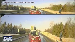 Kansas Highway Patrol trooper dodges semi while trying to rescue stranded motorist, child