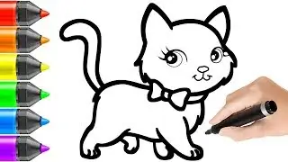 Glittrer Cute Cat drawing and coloring for kids, toddlers | How to draw a Cat