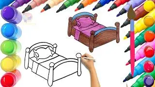 How To Draw cute Bed Drawing, Painting & Coloring For Kids and Toddlers_ Child Art 🐋🌈🎨