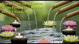 Serene Close-Up of Bamboo Water Flow, Lotus Flowers, and Zen Candlelight