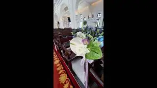 Graceful Wedding Pew Floral Setup at St. Teresa Church Singapore | Timeless Church Aisle Decor