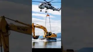 🚁 Helicopter Lifts Massive Excavator Over Water! 😱 | Unbelievable Heavy Lift #naturedisasters