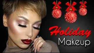 Holiday Makeup Tutorial 2016 - Glitter Eye Red Metallic Lips | Alexandra Anele
