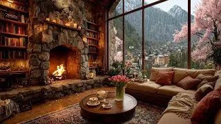 A Quiet Rainy Afternoon in a Mountain Cabin 🌧️ Soft Piano, Fireplace and Calm Spring Atmosphere