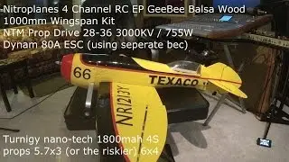 Nitroplanes 4 Channel RC EP GeeBee Balsa Wood 1000 Wingspan Kit with home made landing gear
