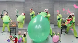 【大爆笑】巨大風船を服の中で限界まで膨らませるクリスマスツリー対決！ GIANT Balloon Pop Race Challenge! Who Can Pop the Faster?! vol.9
