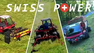 AEBI TT55 am Mähen und Schwaden, AEBI TP450 mit LÜÖND Ladegerät