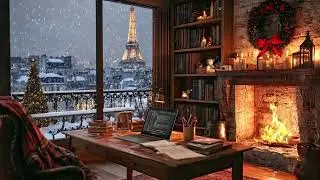 Christmas Snow Study Room in Paris 🎄❄️ Cozy Ambience for Focus, Study & Relaxation