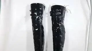Sorbern Black Boots For Women High Boots Patent Boot Hoof Low Heels
