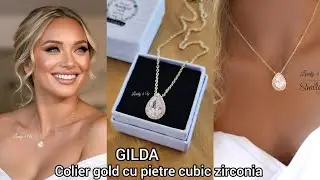 Colier gold elegant cu pietre, pandantiv lacrima picatura, colier mireasă auriu, bijuterii mireasa