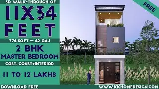 11x34 Feet With 2 Master Bedroom Small Space House Design || 11*34 House Plan#88