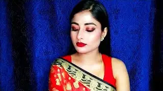 INDIAN  FESTIVAL MAKEUP TUTORIAL  RED SAREE & RED LIP FOR BEGINNERS