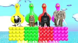 4 Giant Duck Cartoon,Cow,Elephant,Tiger,Lion,Dinosaur,Paint Wild Animals Crossing Fountain Animation