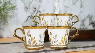 Premium Golden Grass Lawn Print Ceramic Coffee & Tea Cup Set of 4, 160 ML