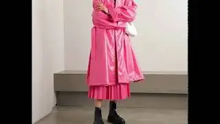 Belted vinyl coat in pink