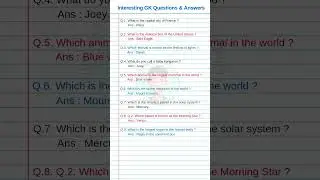 Interesting GK Questions and Answers in English | GK Questions in English short #shorts