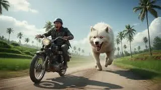 Rice Field Run: No Way Out. . #dog #dogs #samoyed #bike #ai #aivideo 