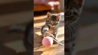 Kitten Playing with a Pink Ball of Yarn 😻 #Shorts