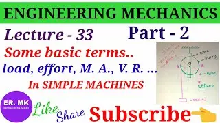 Definitions of M. A, velocity ratio and efficiency of Simple machines (lecture-2)//Mechanics terms