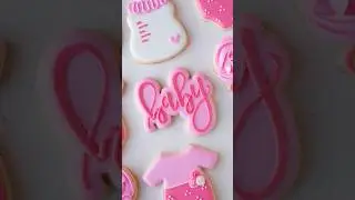 Pink baby cookie for baby shower set #cookiedecorating #royalicing #relaxingvideo