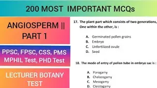 Botany Mcqs || Angiosperm part 1 || PPSC ,FPSC, Lecturer Botany preparation