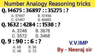 Reasoning Analogy | Number Analogy Reasoning tricks | Railway group d | SSC GD, SSC CGL, SSC MTS, 