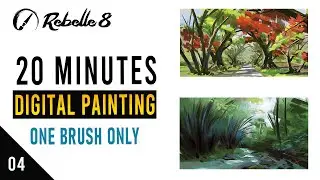 20 Minutes Digital Oil Painting | 04 - Red and Green Trees - Rebelle 8 Pro