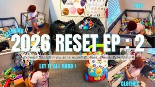 2026 RESET EP : 2 | Extreme Declutter my sons room ! Clothes, Shoes, Toys, EVERYTHING !! 🩵🤯