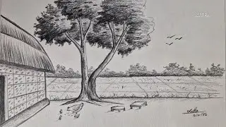 Village scenery drawing tutoria ||Pencil sketch scenery drawing || Landscape drawing