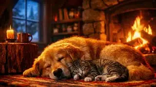 Fall Asleep to a Cozy Fireplace, Sleeping Dog & Blizzard Winds Outside