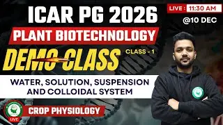 Water, Solution, Suspension and Colloidal System For ICAR PG Exam 2026 by Abinash Sir | Class - 1