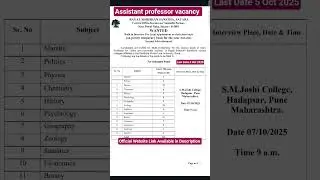 Assistant professor vacancy in Satara Maharashtra
