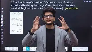 A particle of charge &minus; q - 𝑞 and mass m moves in a circle of radius r around an infinitely long line