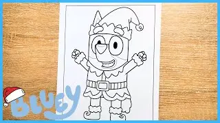 Bluey Christmas Elf Coloring Page Easy for Kids