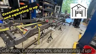 55 Chevy Truck, Part 17, Nerd Rods DIY Frame Kit Assembly part 3, Crossmembers, Side Rails and Squar