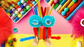 DIY Furry Monster Craft | Fun Popsicle Stick & Pom Pom Creation! #diy #craft #craftyfun #kids