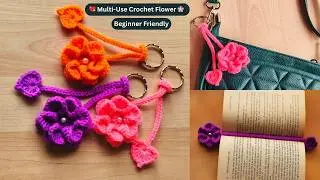Easy Crochet Flower with heart 💜 🌸 | DIY Keychain, Bookmark & Gift Idea (Hindi Tutorial)