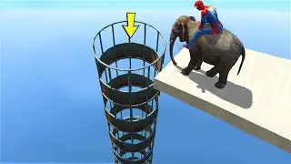 Spiderman & Elephant Jumps Inside a Pipe Obstacles Parkour Challenge - GTA 5