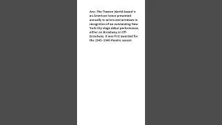What is Theatre World Award?