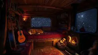 Fall Asleep Fast | Blizzard Winds Outside & Crackling Fireplace Cozy Winter Ambience