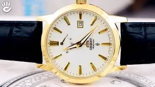 Review đồng hồ Orient FFD0J002W0 phi&ecirc;n bản mạ v&agrave;ng tr&ecirc;n chi tiết vỏ m&aacute;y lẫn n&uacute;m vặn