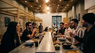 Super hip crowd at stylishly minimal ramen joint in Dubai