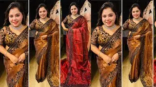 Offer price rs 12895🌸pure glass tissue organza saree metalic black sequence 🌸Book @ 7003784526🌸