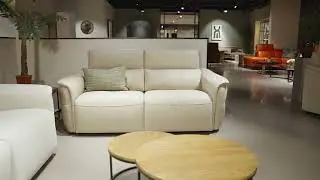 Calia - 2-zit breed met elektr. relaxen MELLOW - Leder beige