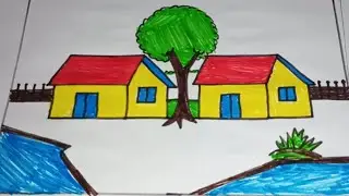 How To Draw Beautiful village House/Painting & Coloring For kids Step By Step Good Drawing For kids 