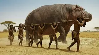 Life Millions of Years Ago: CAVEMEN vs. MASSIVE HIPPO (Deadly River Hunt)