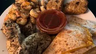 Lemon pepper boneless chicken, shrimp, air fried fish and cheese quesadillas for dinner