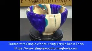 Blue Epoxy Resin Bowl Turned with Simple Woodturning Tools AR Line of Tools #resin #woodturning